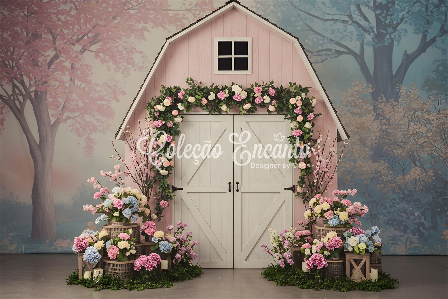 Muttertag-Hintergrunddesign Rosa Scheune Blumen-Muttertag-Bildhintergrund Von Magali