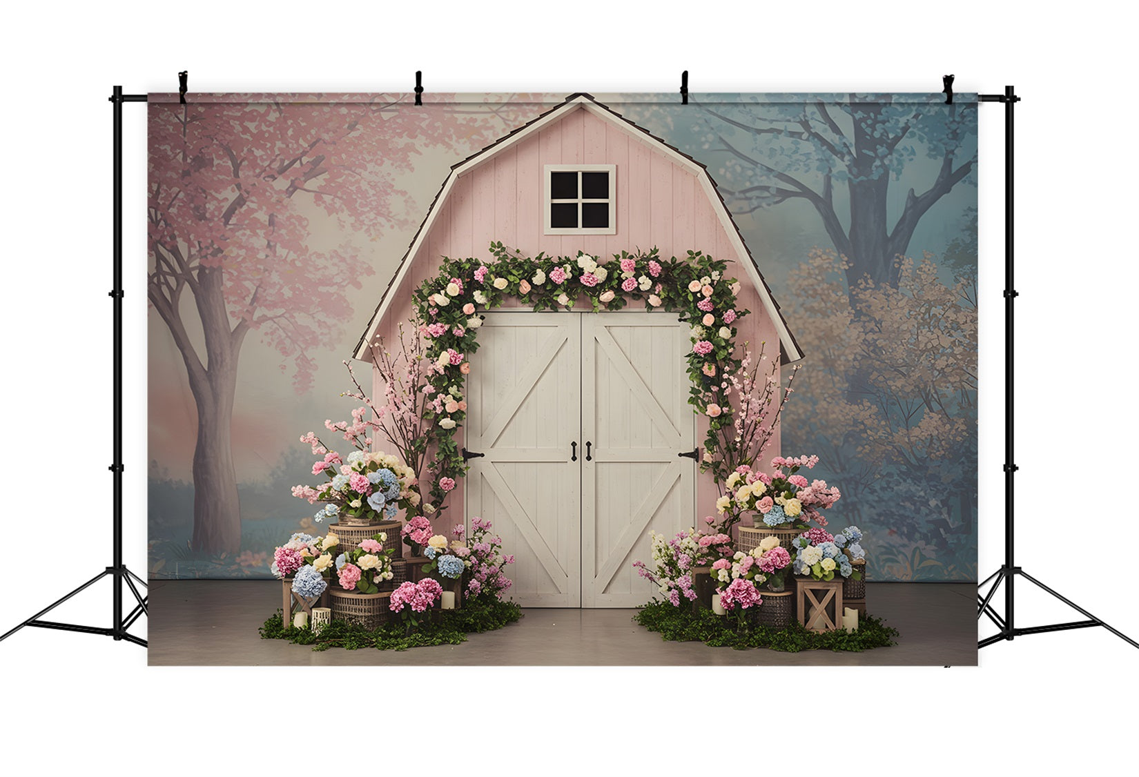 Muttertag-Hintergrunddesign Rosa Scheune Blumen-Muttertag-Bildhintergrund Von Magali