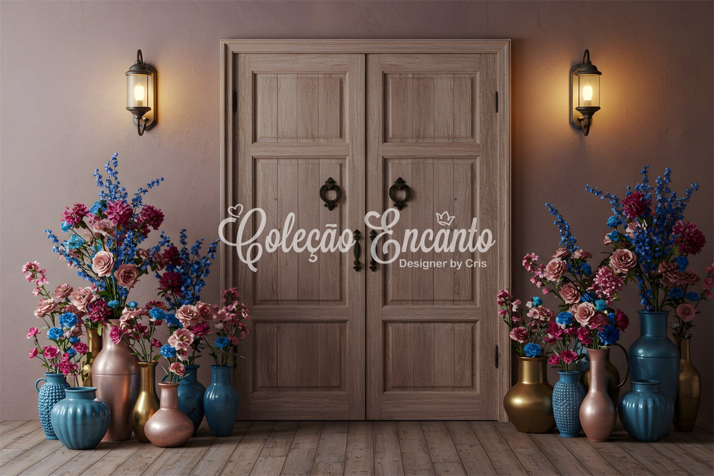 Fotohintergrund zum Muttertag Vase mit Blumen als Türrahmen Muttertags-Hintergrunddesign von Magali