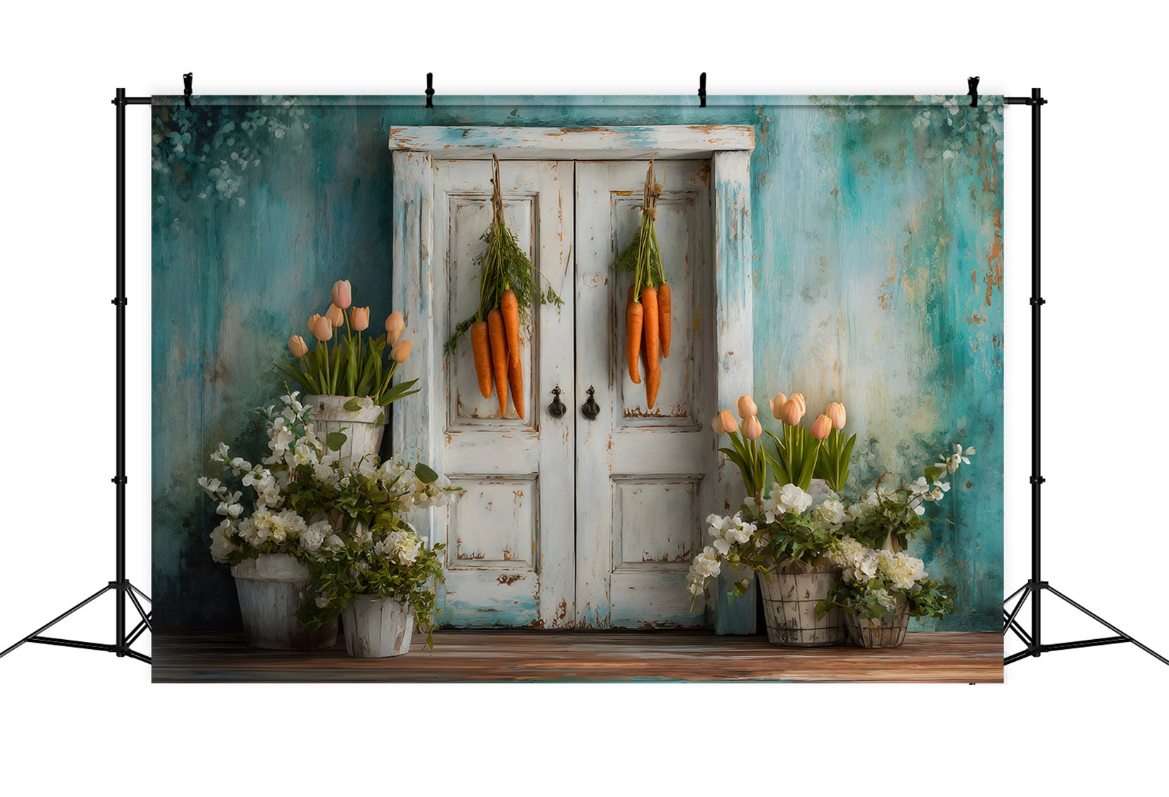 Oster-Tulpen-Hintergrund Karotten-Türblumendekoration Oster-Fotohintergrund von Magali