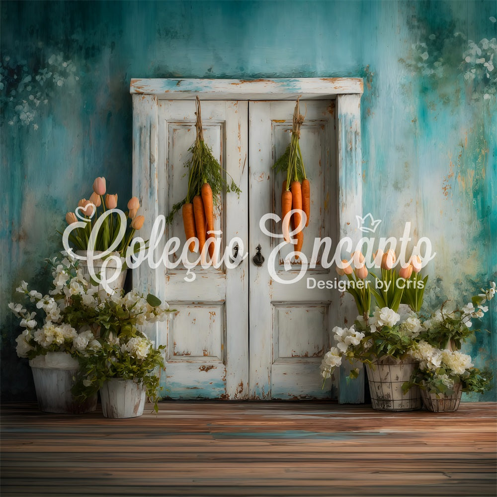 Oster-Tulpen-Hintergrund Karotten-Türblumendekoration Oster-Fotohintergrund von Magali