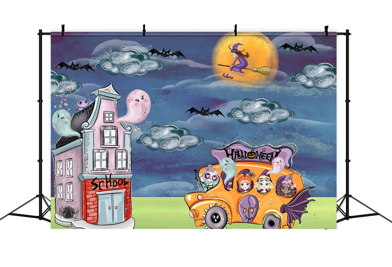 Hintergrund für Kinder Geist Hexe Schulbus Nacht Halloween Hintergründe für Kinder von Magali