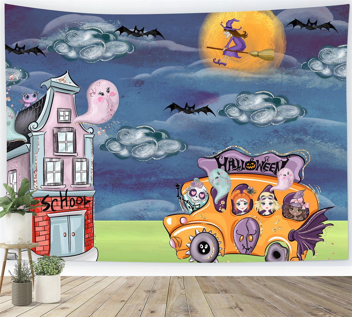 Hintergrund für Kinder Geist Hexe Schulbus Nacht Halloween Hintergründe für Kinder von Magali
