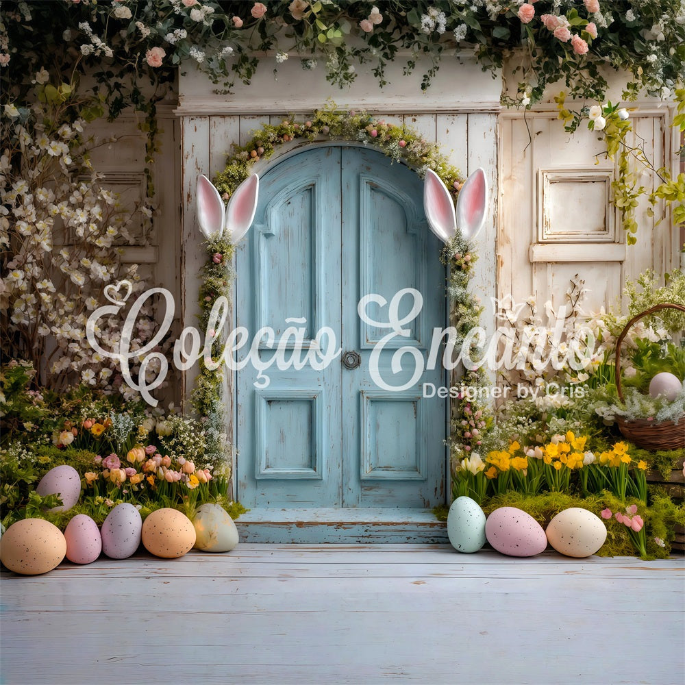 Oster-Narzsen-Hintergrund Hasenohren Blaue Tür Hintergründe für Osterbilder Von Magali