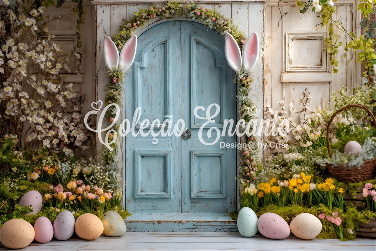 Oster-Narzsen-Hintergrund Hasenohren Blaue Tür Hintergründe für Osterbilder Von Magali
