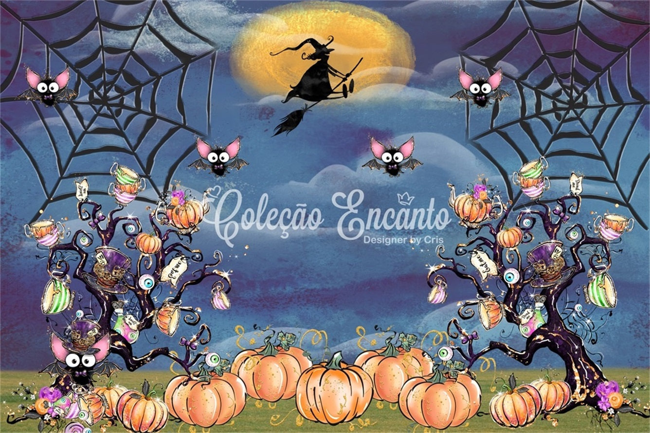 Kinder-Hintergrund Gruseliger Kürbisbaum Spinnennetz Nacht Kinder Halloween-Hintergrund Von Magali