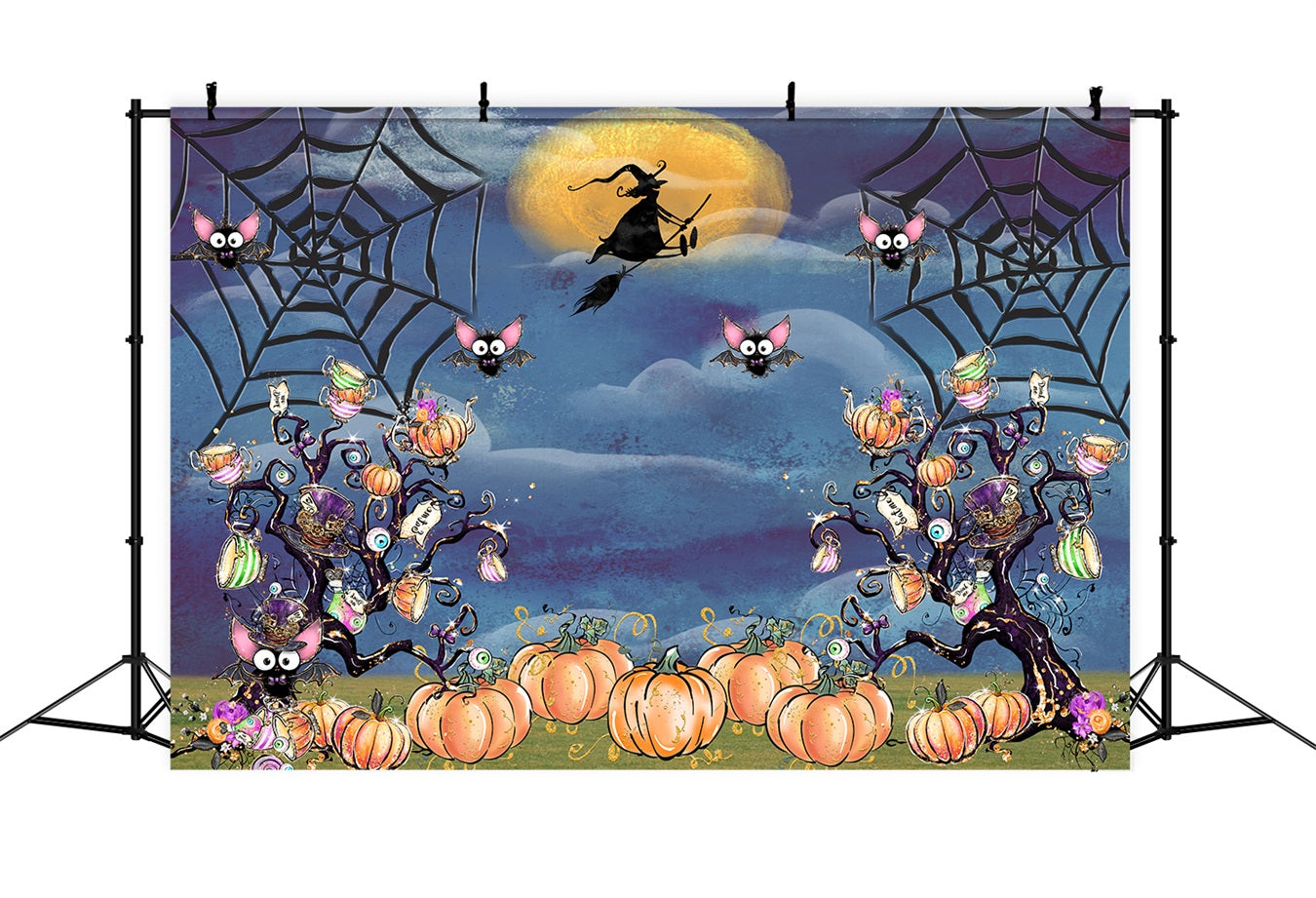 Kinder-Hintergrund Gruseliger Kürbisbaum Spinnennetz Nacht Kinder Halloween-Hintergrund Von Magali