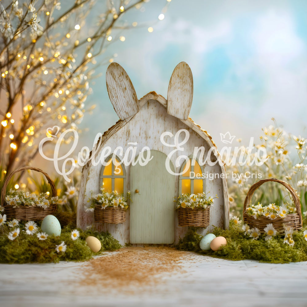 Ostern Märchen Hintergrund Hasenhaus Gänseblümchen Eier Ostern Thema Hintergrund von Magali
