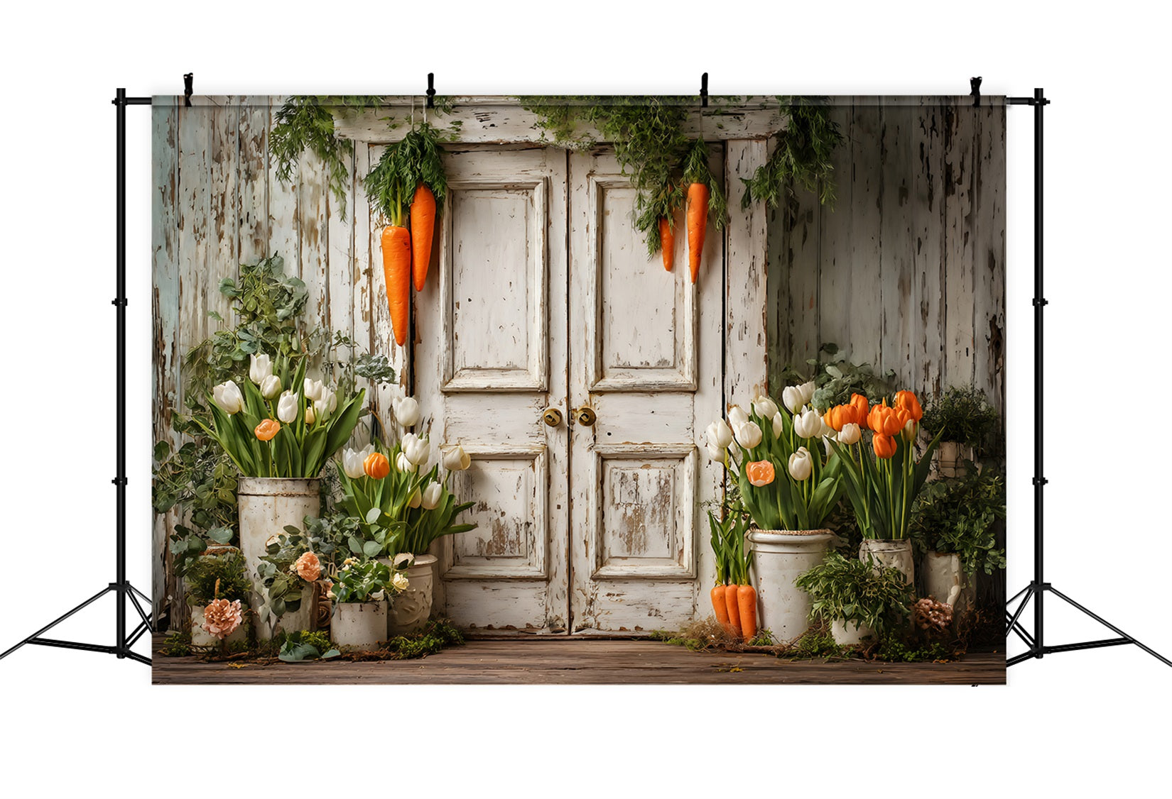 Oster-Tulpen-Hintergrund Rustikale Karotten-Türblüten Oster-Hintergründe von Magali