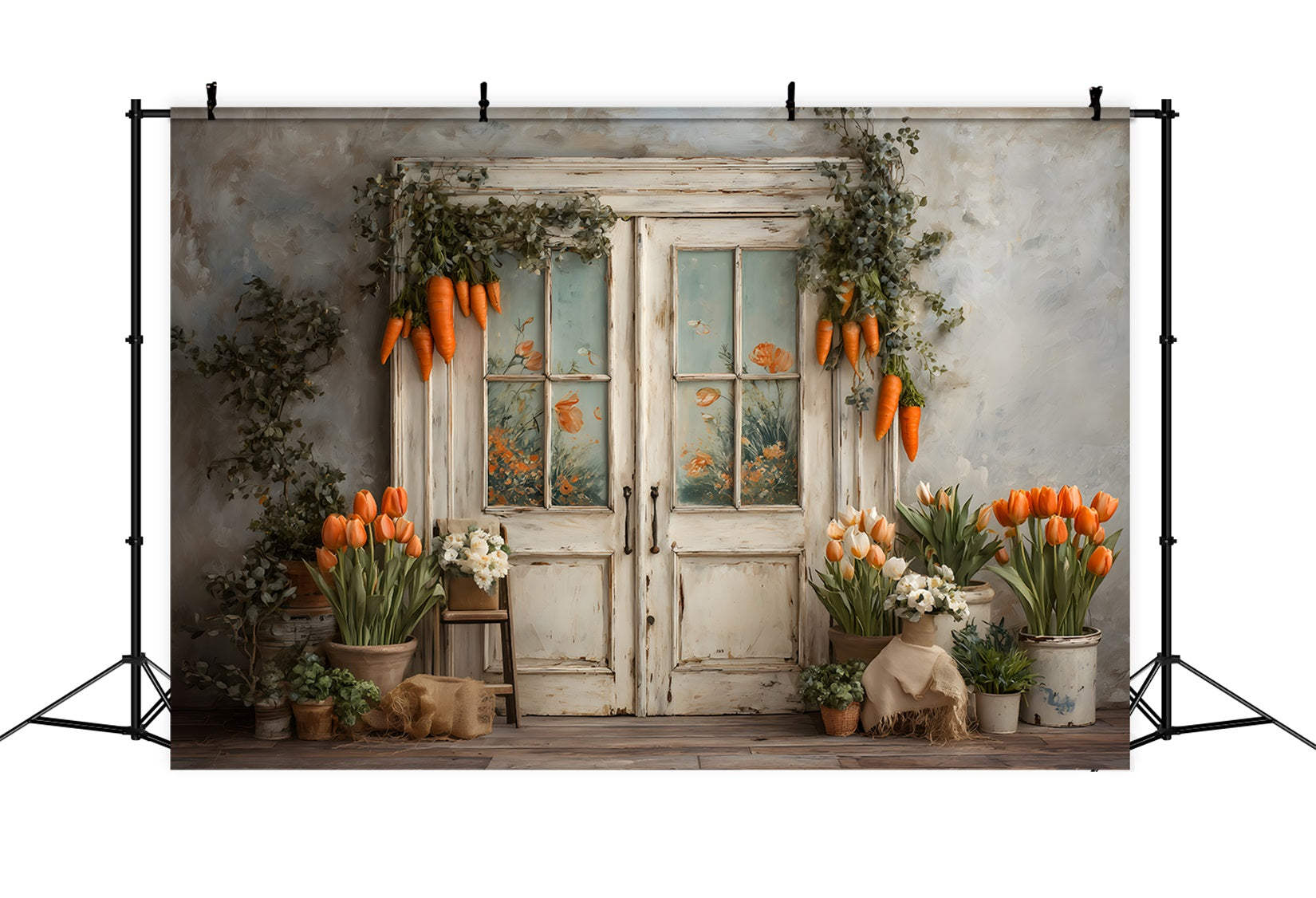 Karotten-Hintergrund Dppr-Girlande Tulpen-Gänseblümchen Oster-Hintergrund-Ideen von Magali