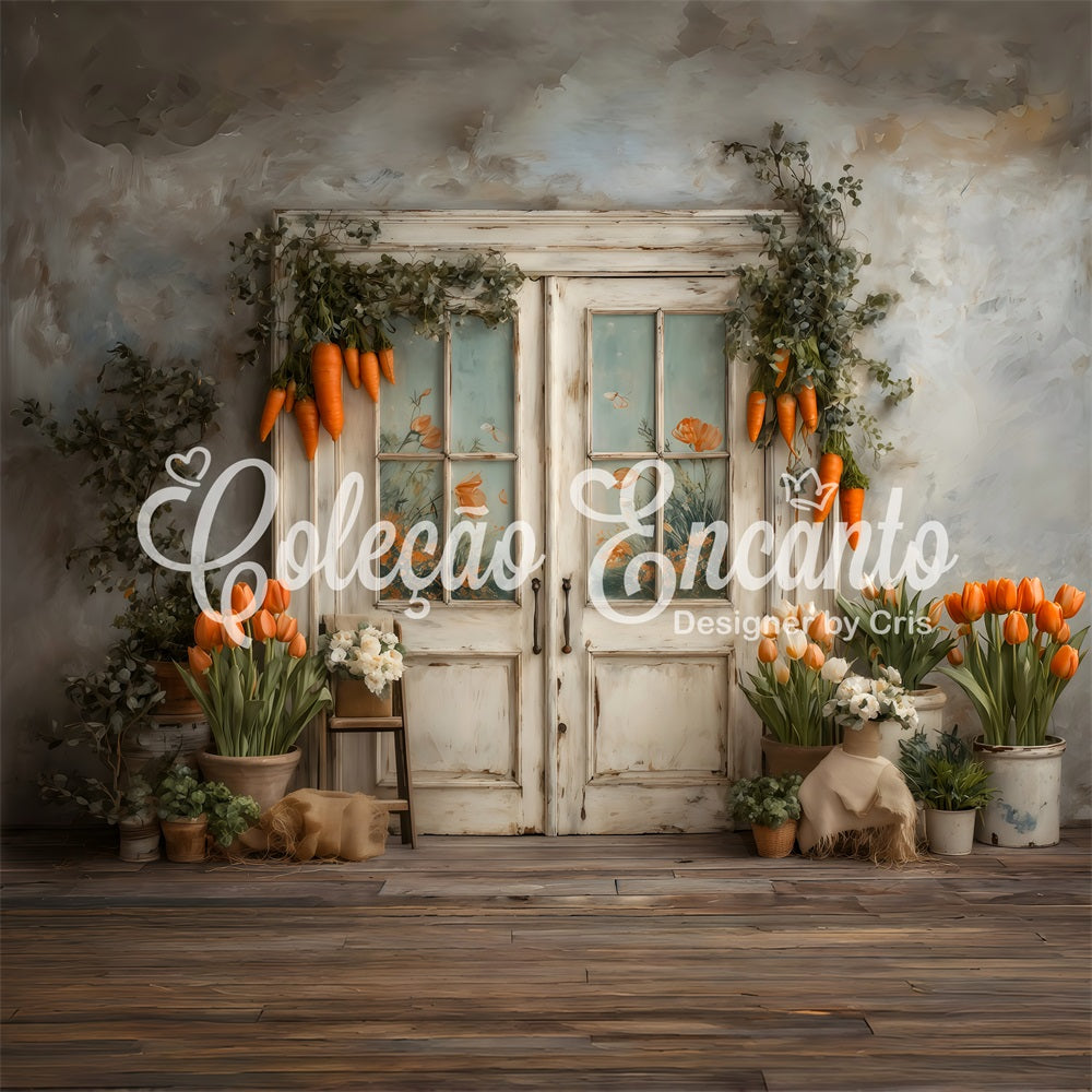 Karotten-Hintergrund Dppr-Girlande Tulpen-Gänseblümchen Oster-Hintergrund-Ideen von Magali