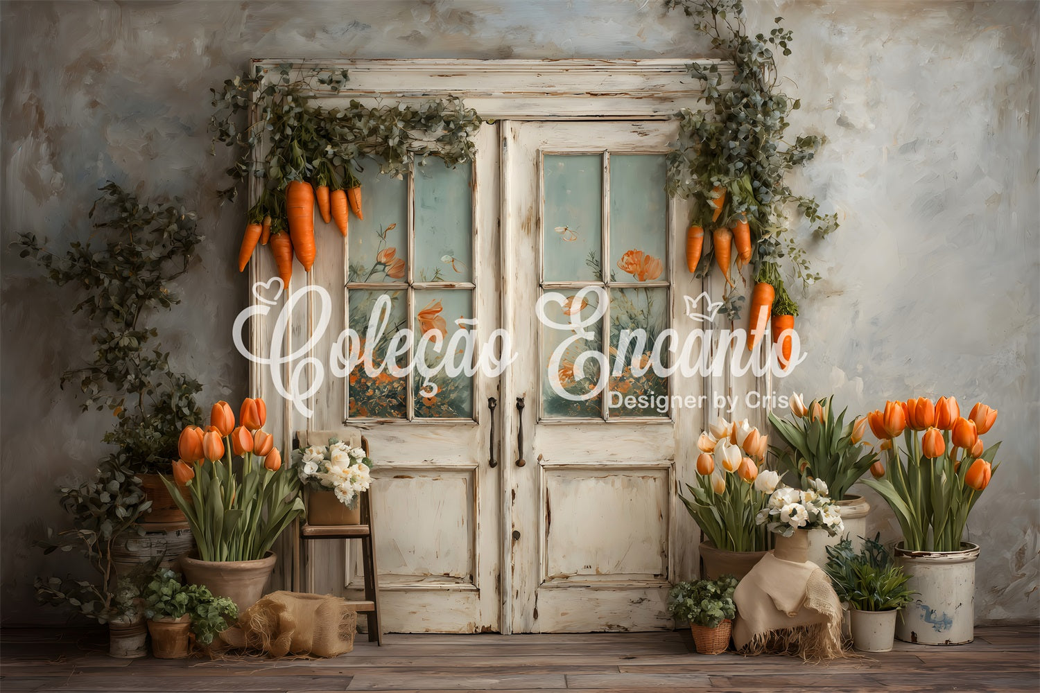 Karotten-Hintergrund Dppr-Girlande Tulpen-Gänseblümchen Oster-Hintergrund-Ideen von Magali