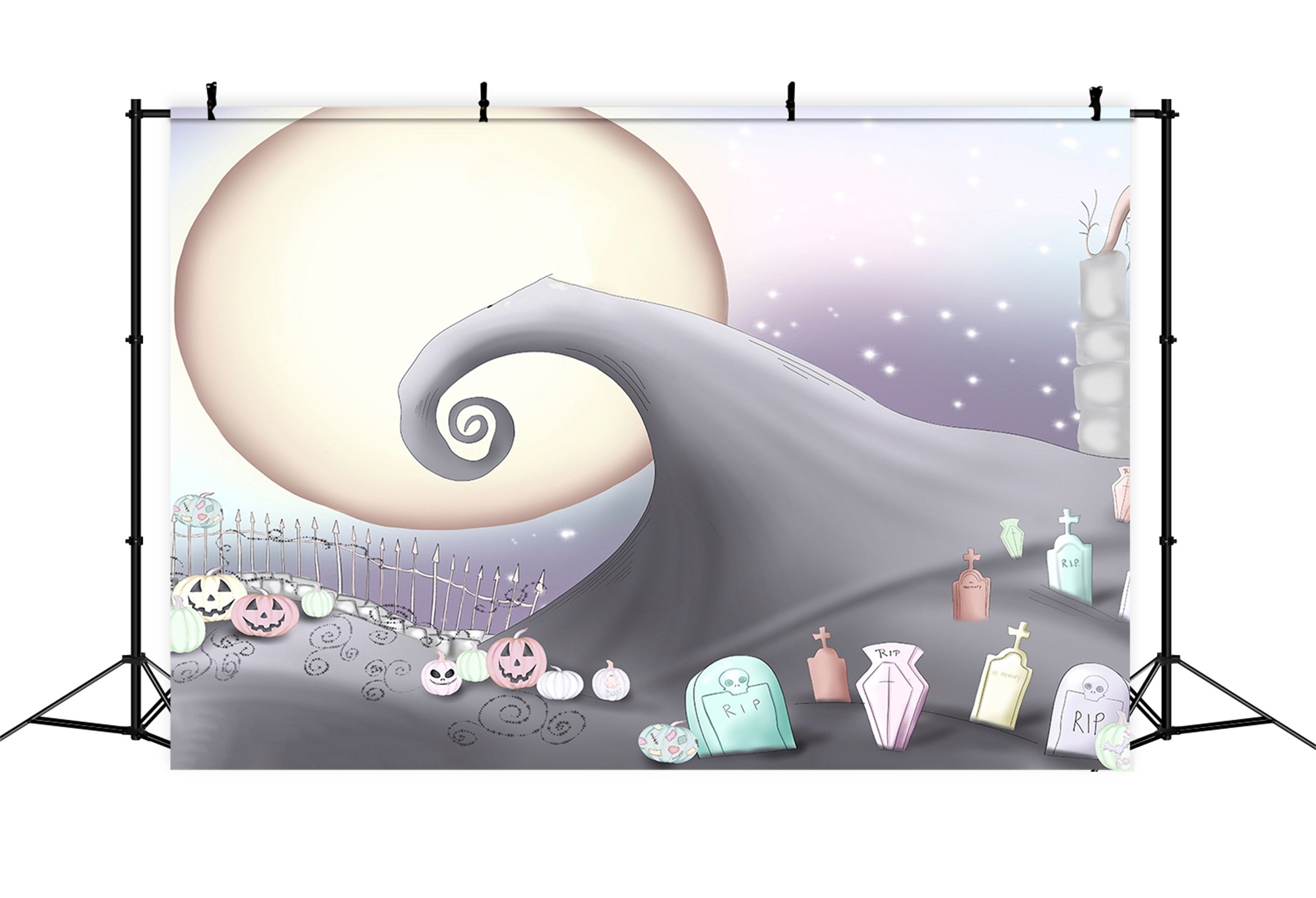Neugeborenen-Hintergründe Pastellfarbener Friedhof Mondbeschienener Hügel Kinder Halloween-Fotohintergrund Von Magali