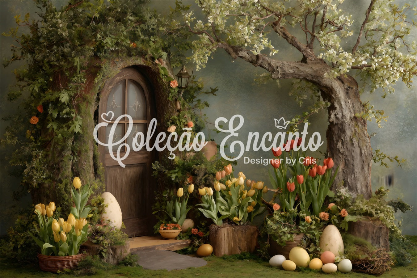 Osterkulisse im Landhausstil Efeu Tür Blüten Eier Osterkulisse Bilder von Magali