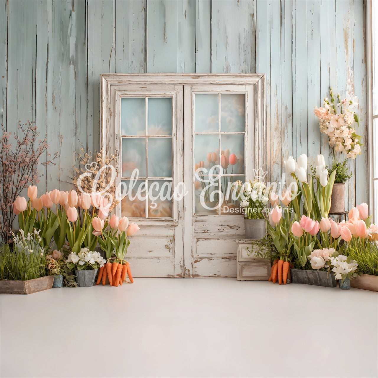Oster-Tulpen-Hintergrund Vintage-Fenster-Garten-Charme Oster-Fotografie-Hintergründe von Magali