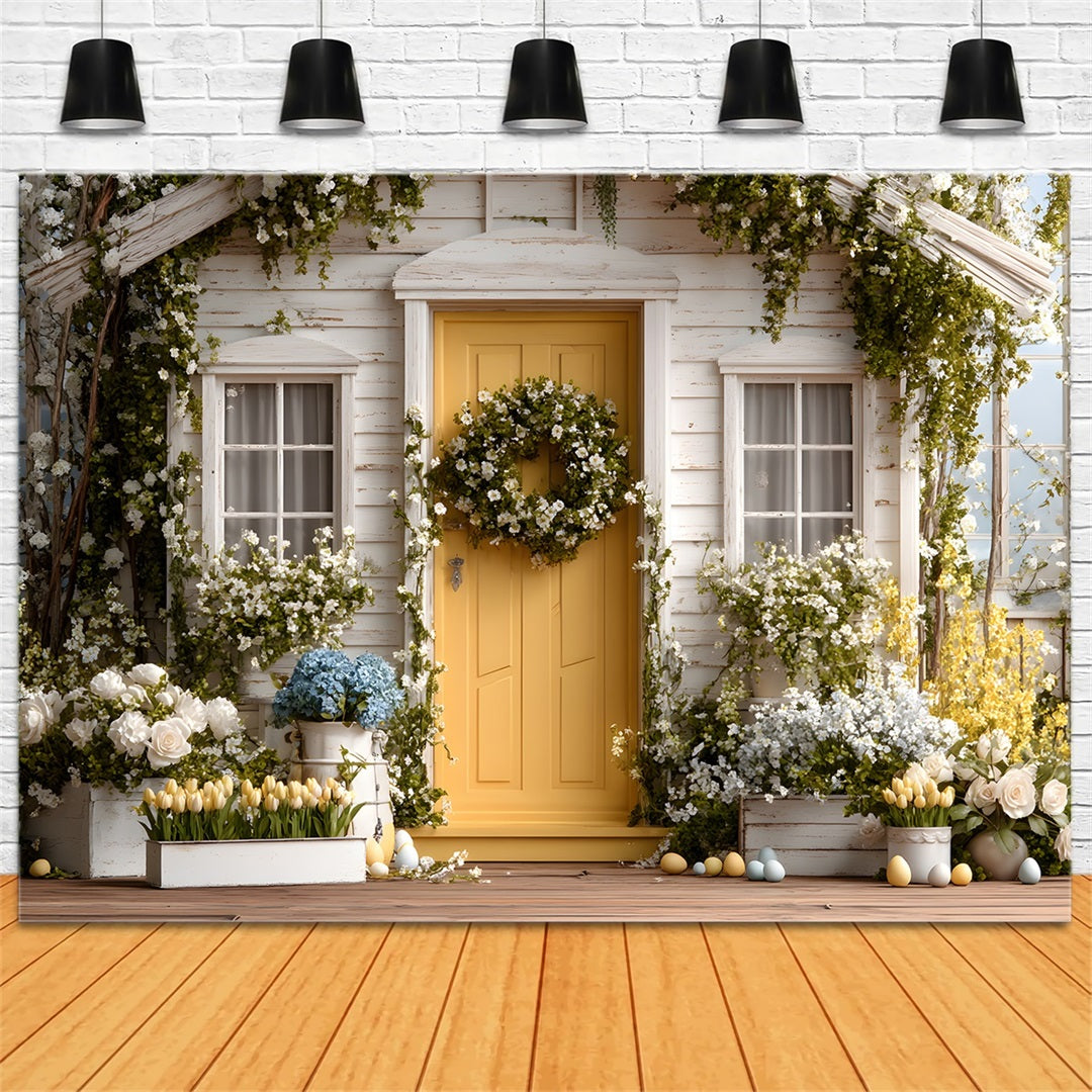Oster-Cottage-Garten-Hintergrund Blumenblüte Veranda Oster-Hintergrund für Bilder von Magali