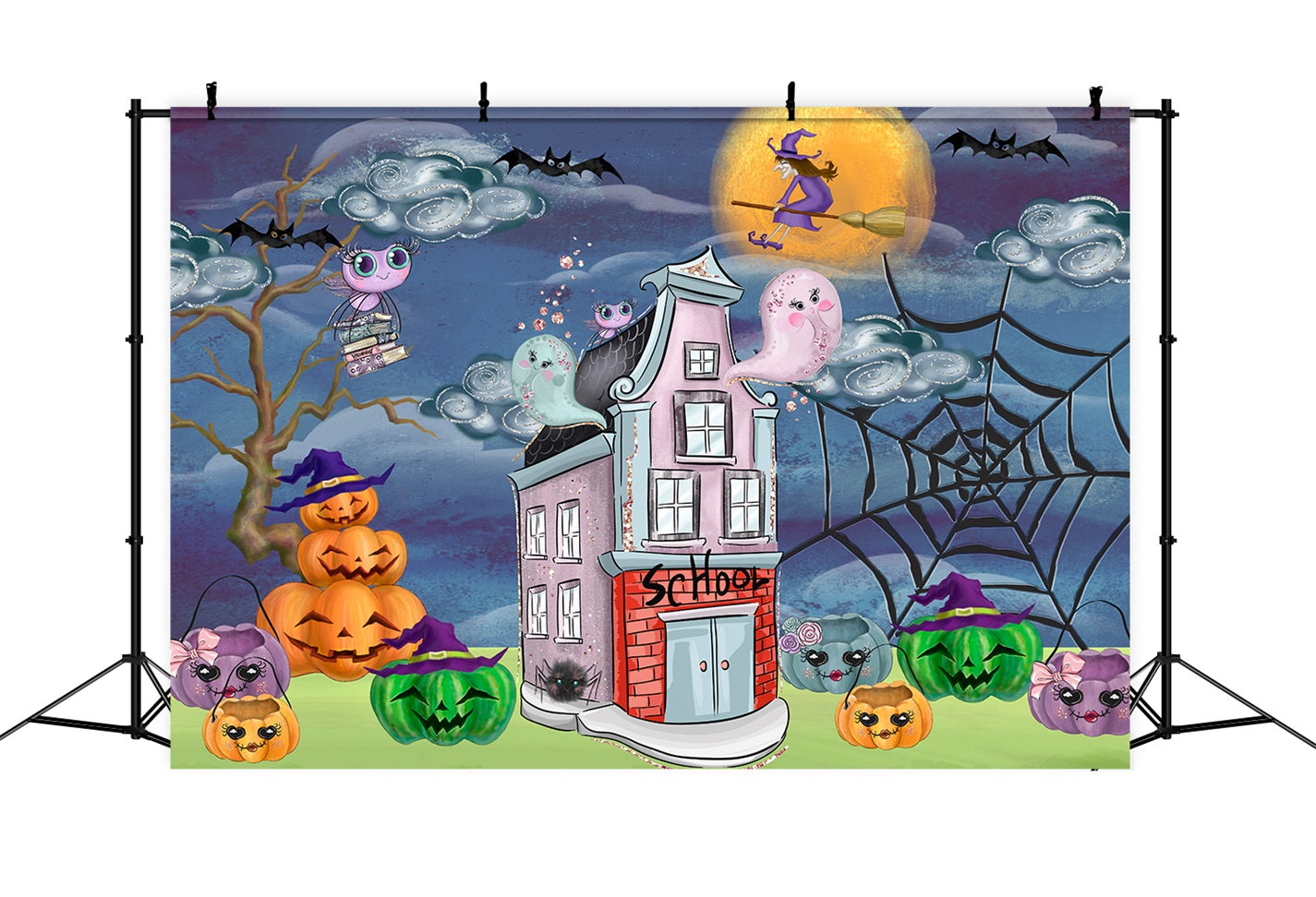 Neugeborenen-Hintergrund Gruselige Schule Kürbis Hexen-Nacht Halloween-Hintergrund für Kinder von Magali