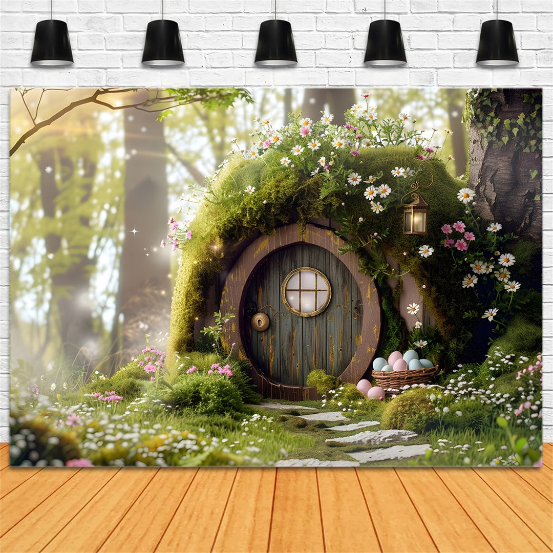 Hintergrund mit Hasenbau Verzauberter Mooswald Feentür Osterhintergrund für Fotos Von Magali