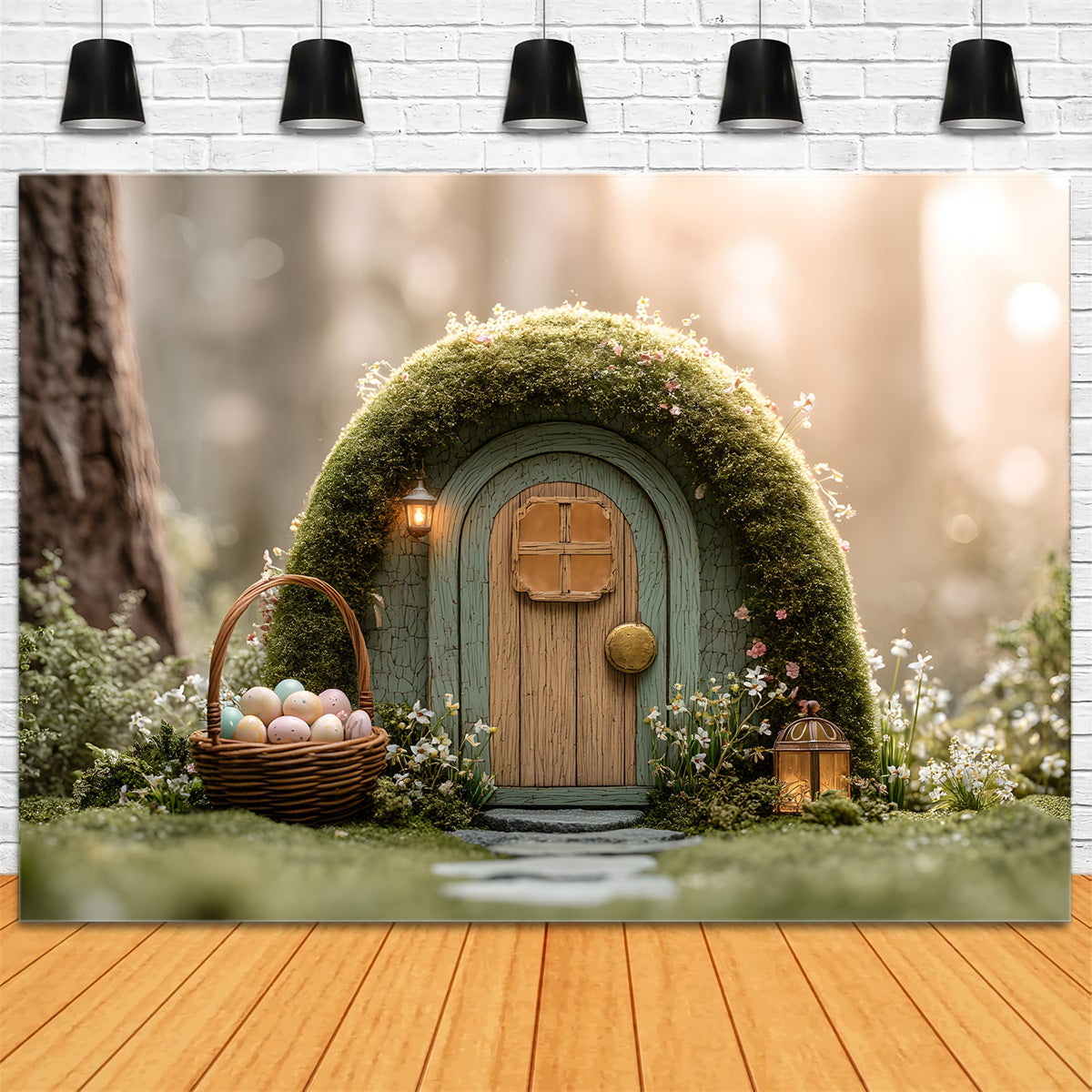 Osterhintergrund Natur Goldener Wald Moos Feenhäuschen Hintergrund Ostern Von Magali