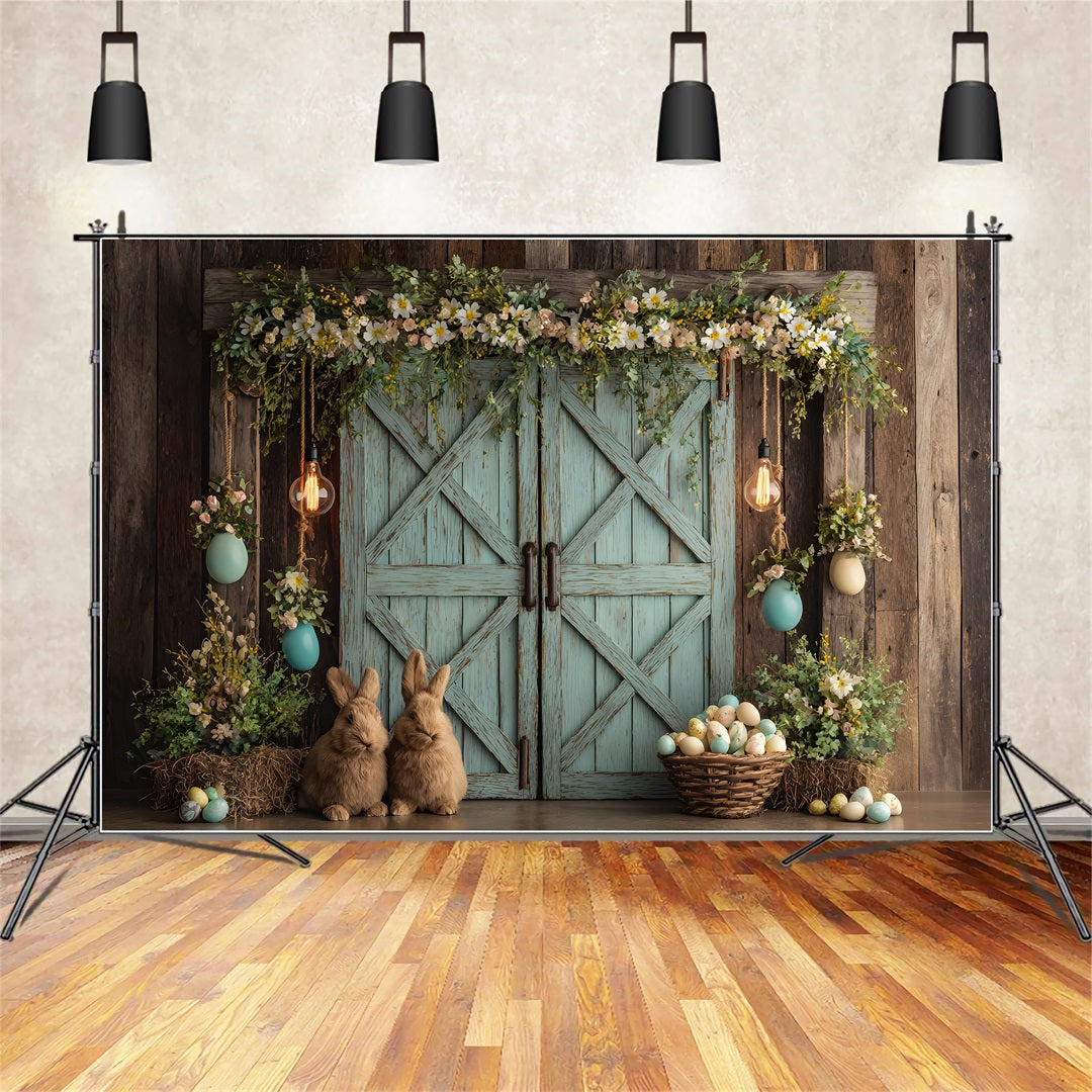 Hase-Hintergrund Blumen-Hase-Eier-Tür Oster-Hintergründe für Fotos von Magali