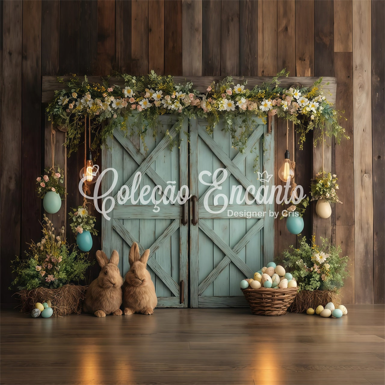 Hase-Hintergrund Blumen-Hase-Eier-Tür Oster-Hintergründe für Fotos von Magali