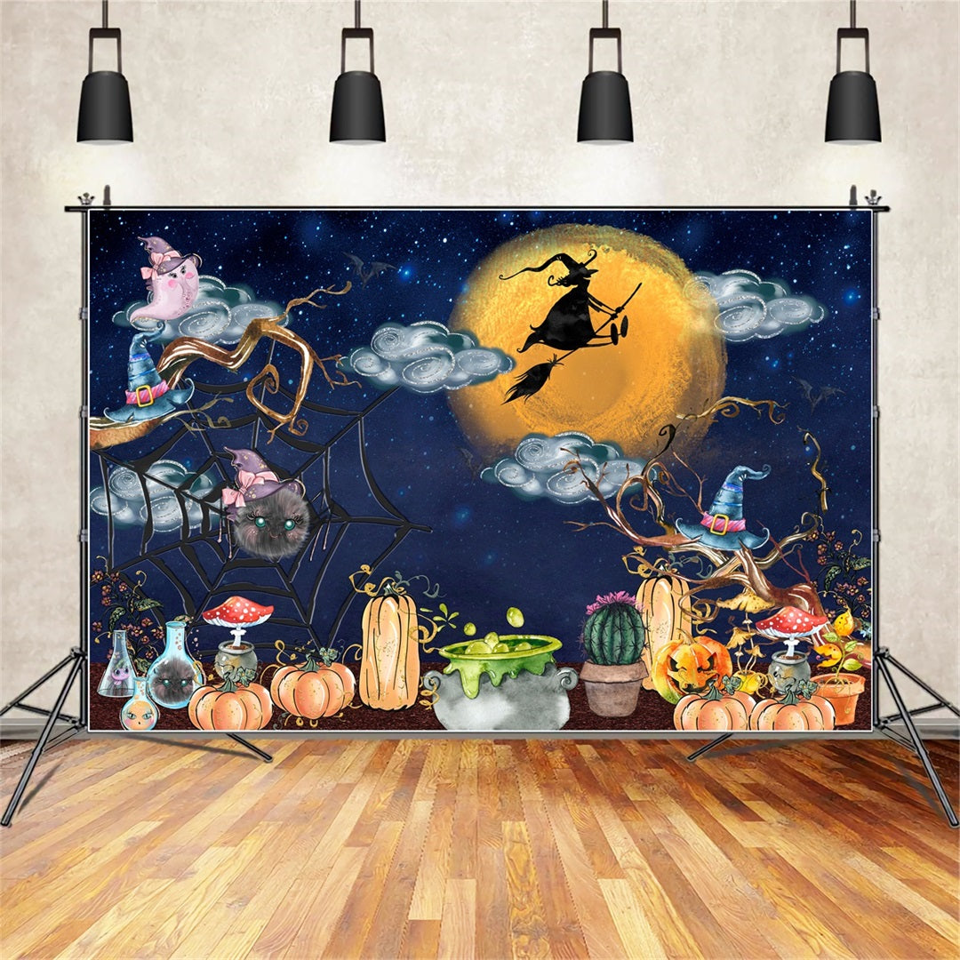 Hintergrund für Kinder Mitternachtshexe Kessel Kürbis Halloween-Hintergrund für Kinder von Magali