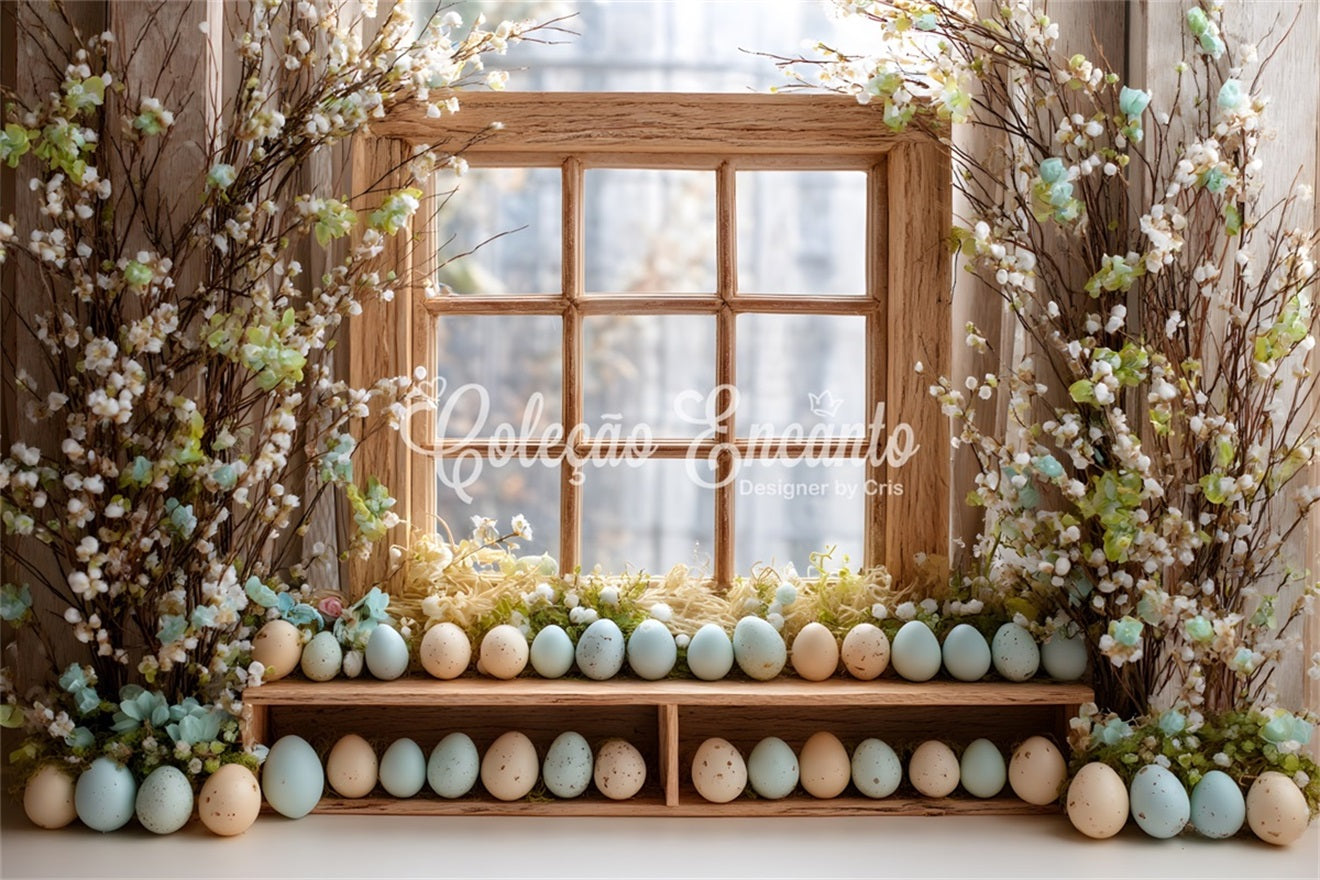 Hintergrund mit Ostereiern Blumenblüten Holzfenster Fotoshooting Osterhintergrund Von Magali
