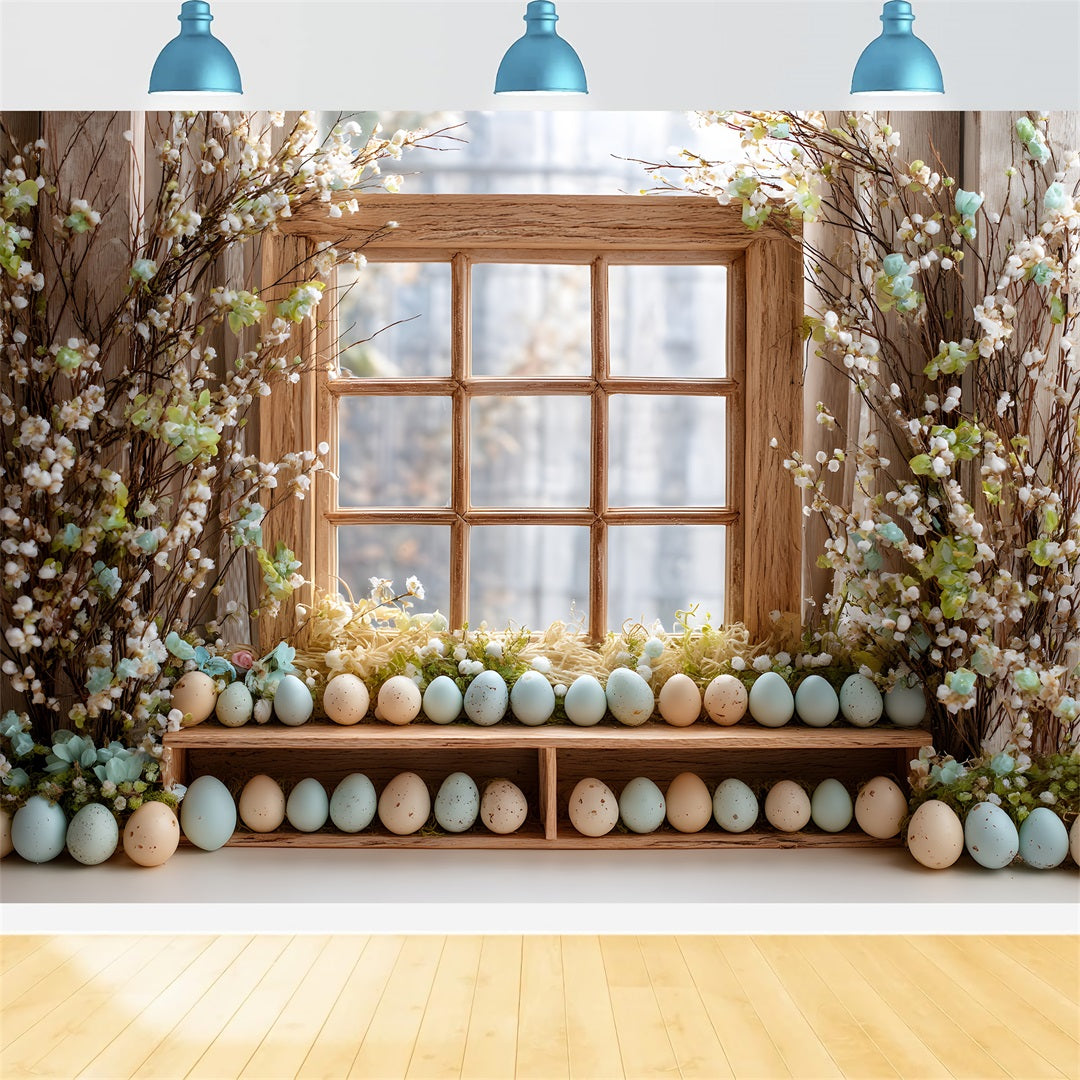 Hintergrund mit Ostereiern Blumenblüten Holzfenster Fotoshooting Osterhintergrund Von Magali