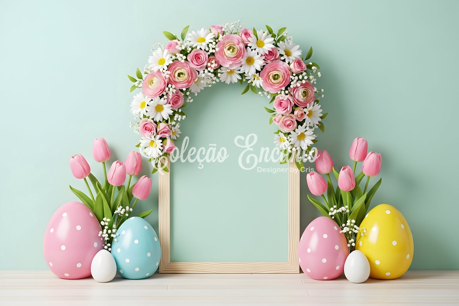 Oster-Tulpen-Hintergrund Bogen Blumenrahmen Eier Osterbilder Hintergrund von Magali