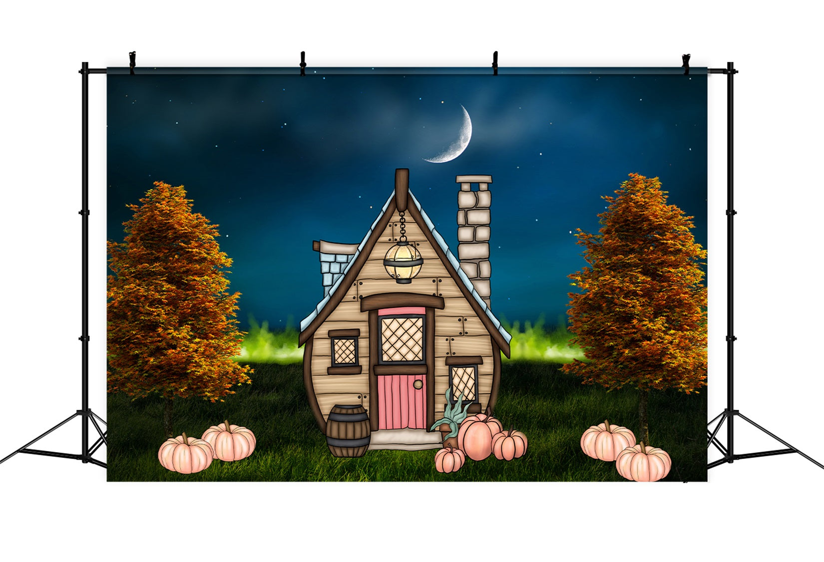 Neugeborenen-Hintergründe Mondbeschienenes Häuschen Kürbis Rasen Halloween-Hintergründe für Kinder von Magali