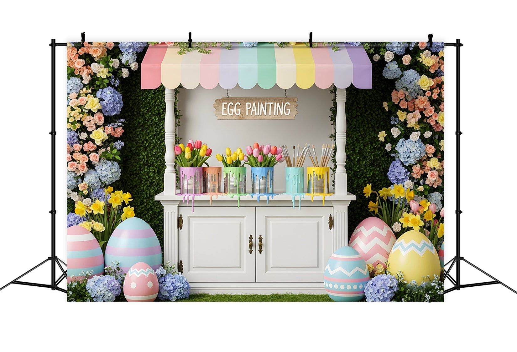 Oster-Narzissen-Hintergrund Eierbemalung Blumenstand Foto-Hintergründe Ostern von Magali