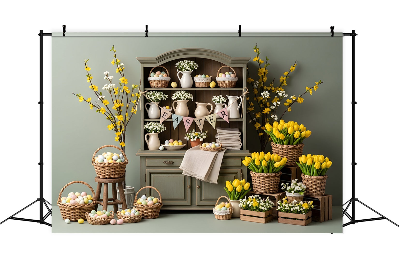 Oster-Tulpen-Hintergrund Oster-Schrank Eierkörbe Hintergrundideen für Ostern von Magali