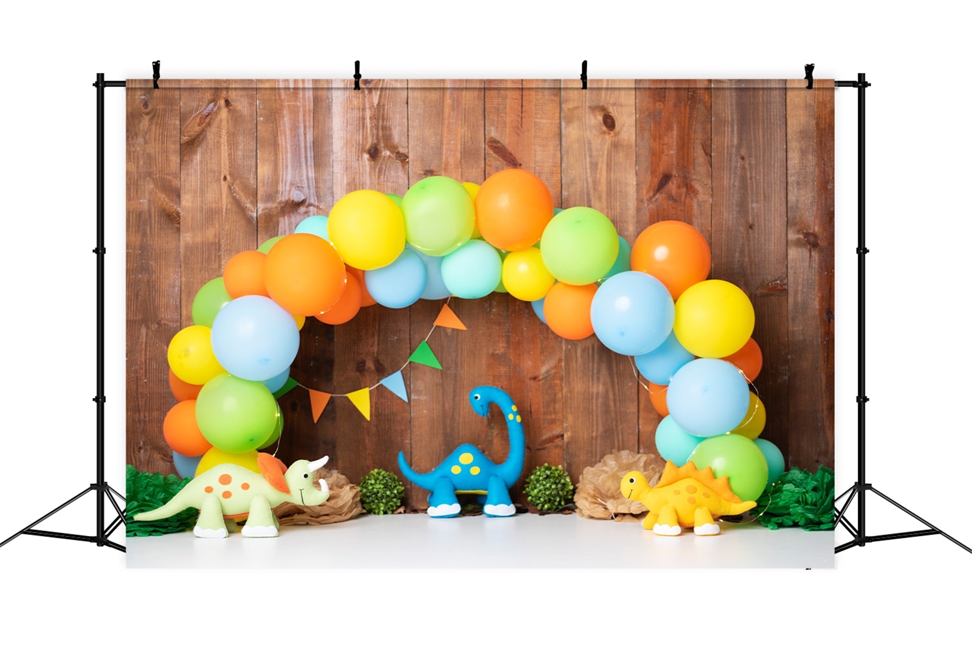 Neugeborenen-Fotohintergründe Bunte Ballons Dinosaurier Party Bogen Kinder Hintergrund von Magali