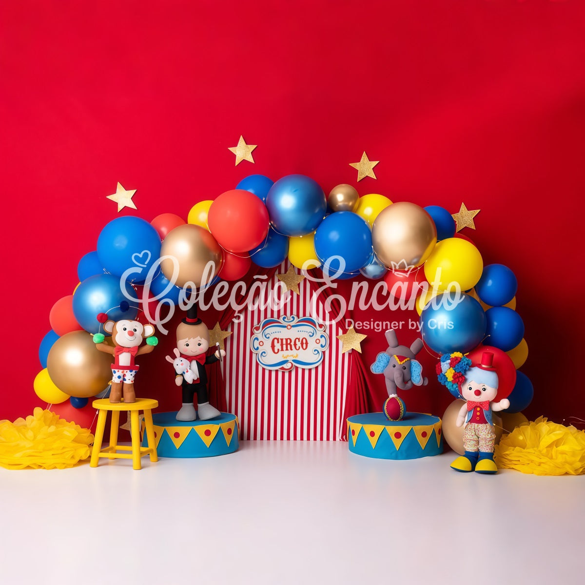 Neugeborenen-Fotoshooting-Hintergrund Rot-blaue Ballons Sternenbühne Zirkus-Hintergrund von Magali