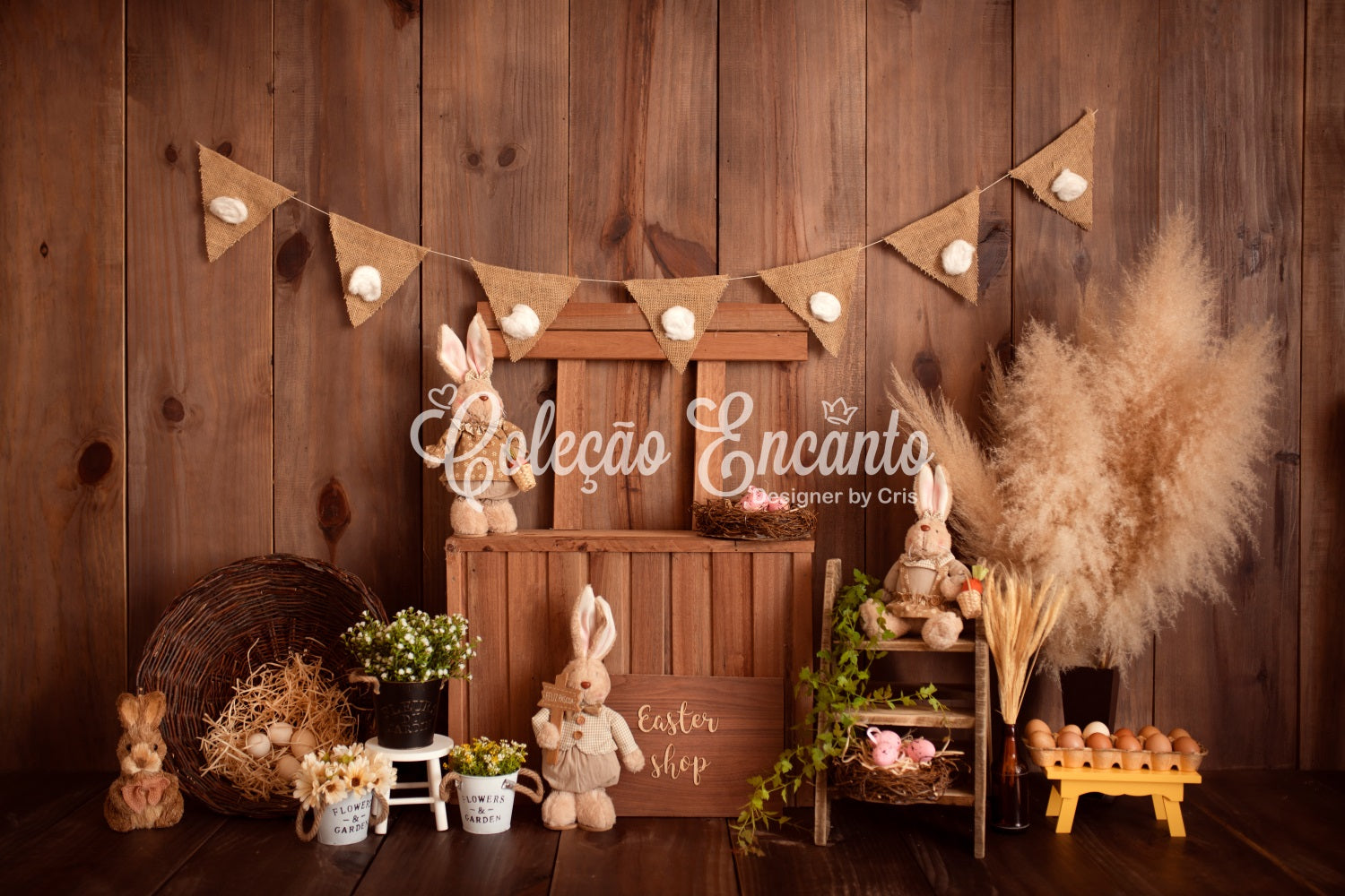 Neugeborenen-Hintergründe für die Fotografie Rustikaler Hasenladen-Display Osterhintergrund von Magali