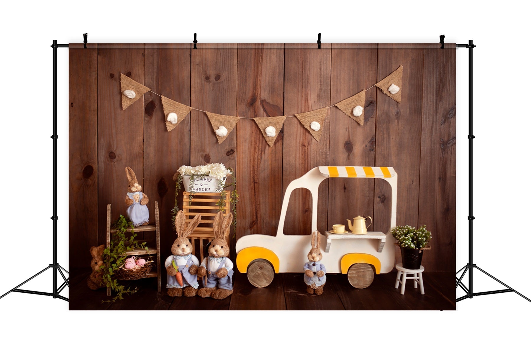 Kinderhintergründe Holzhasen-Eiswagen Oster-Fotohintergrund von Magali