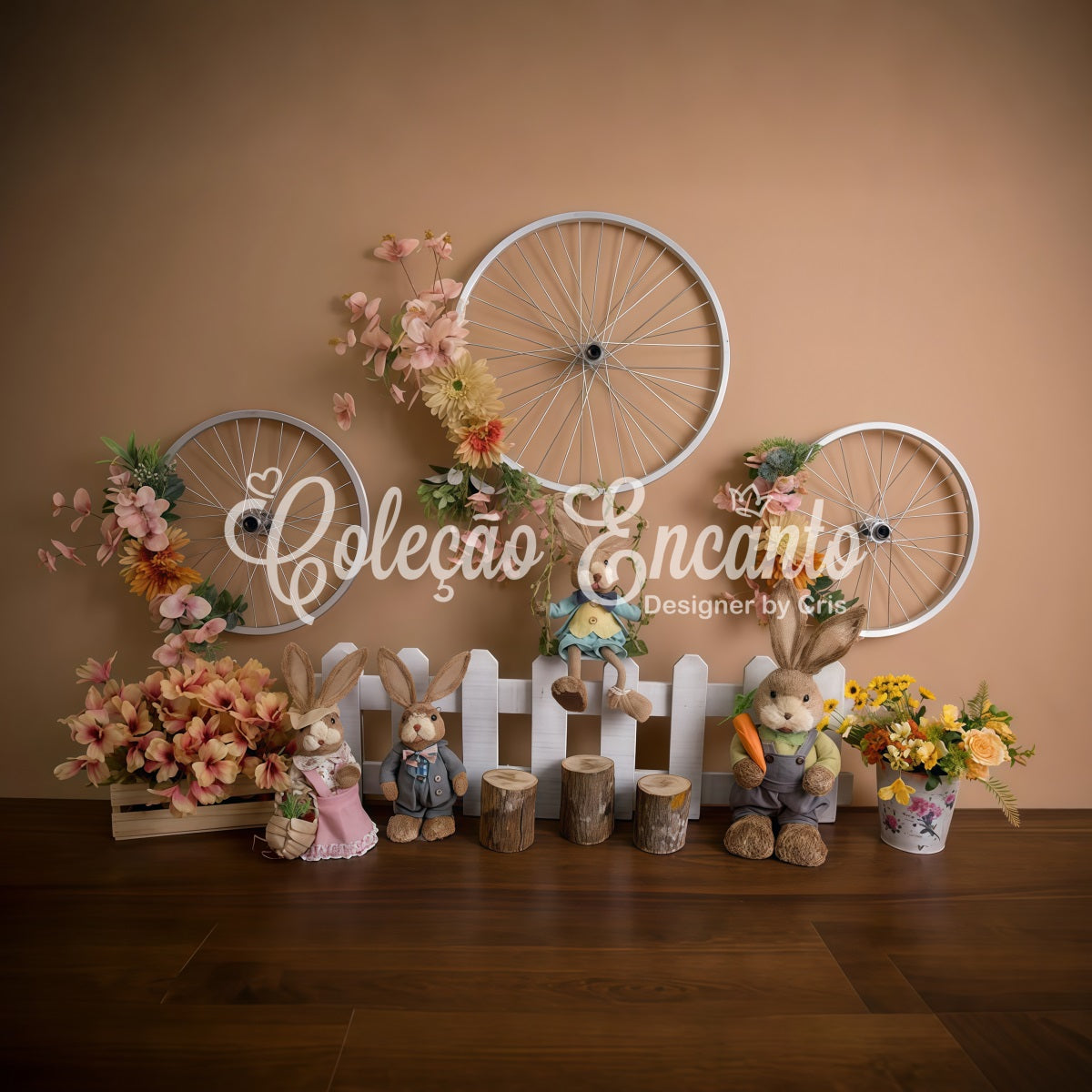 Neugeborenen-Fotohintergrund Vintage-Fahrradrad Hase Osterhintergrund-Ideen von Magali