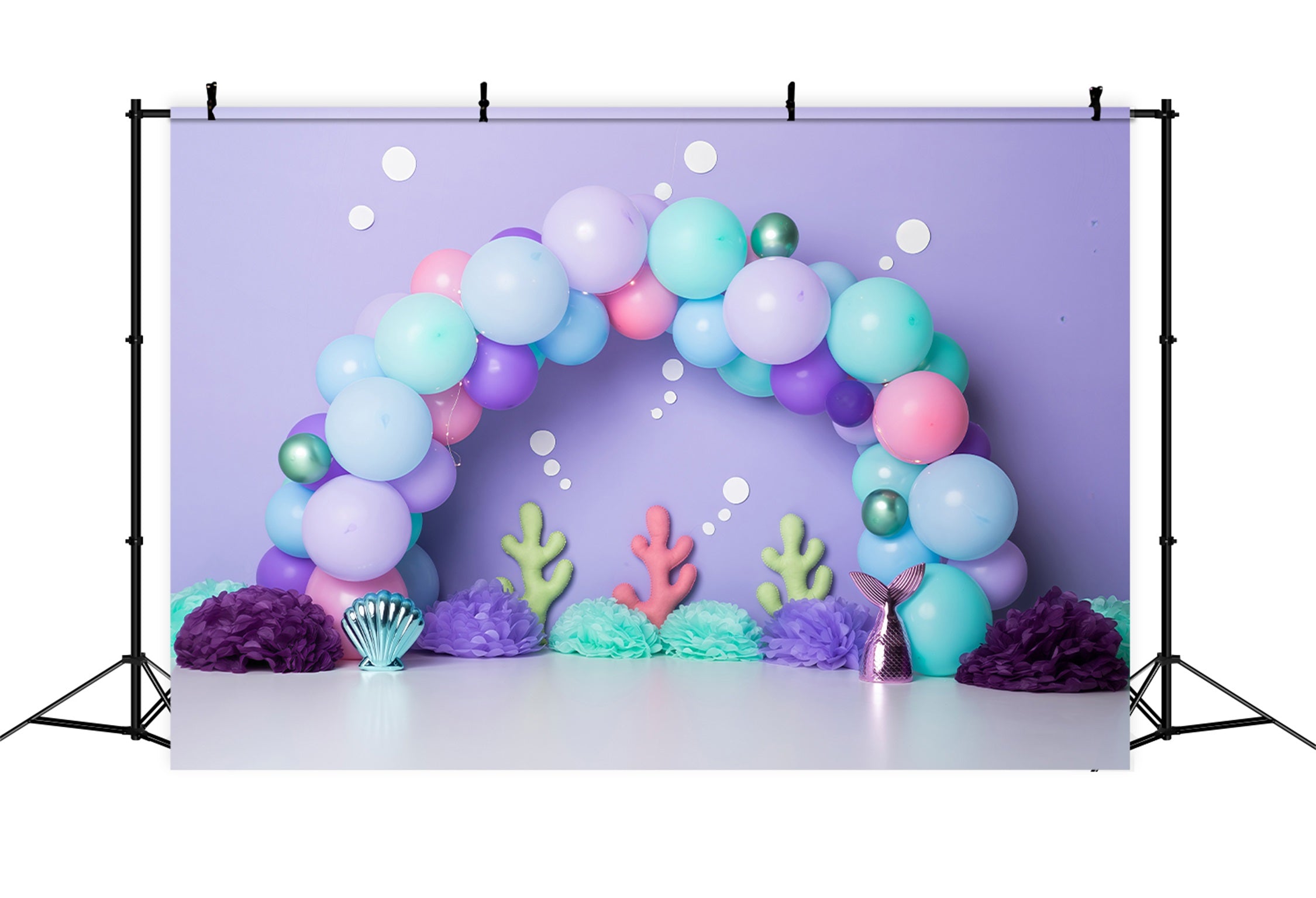 Fotohintergründe für Kinder Pastellfarbene Meerjungfrau Ballon Korallen Dekor Kinder Hintergrund von Magali