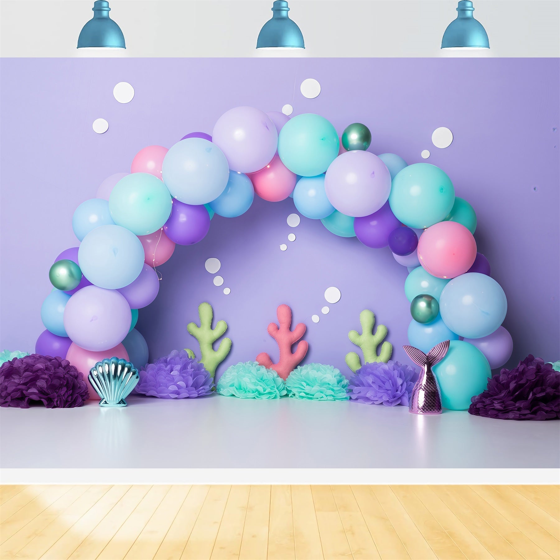 Fotohintergründe für Kinder Pastellfarbene Meerjungfrau Ballon Korallen Dekor Kinder Hintergrund von Magali