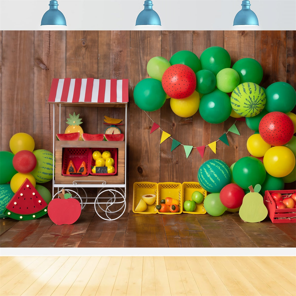 Kinderfotografie-Hintergründe Wassermelone Obststand Ballonbogen Hintergrund für Kinder von Magali