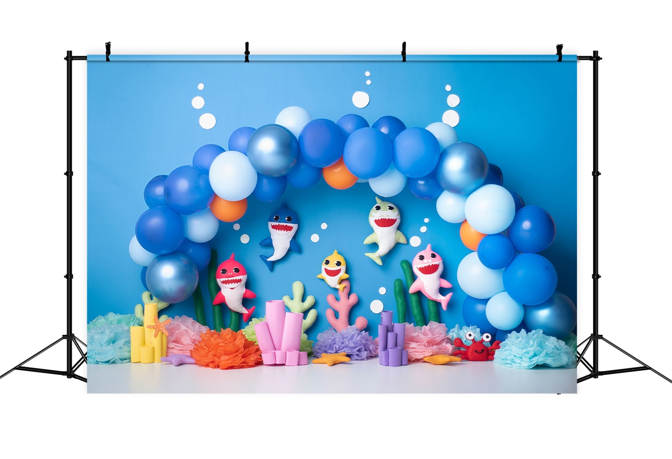 Hintergrund für Kinderfotos Blauer Hai Ballon Koralle Party Neugeborenen-Hintergründe von Magali