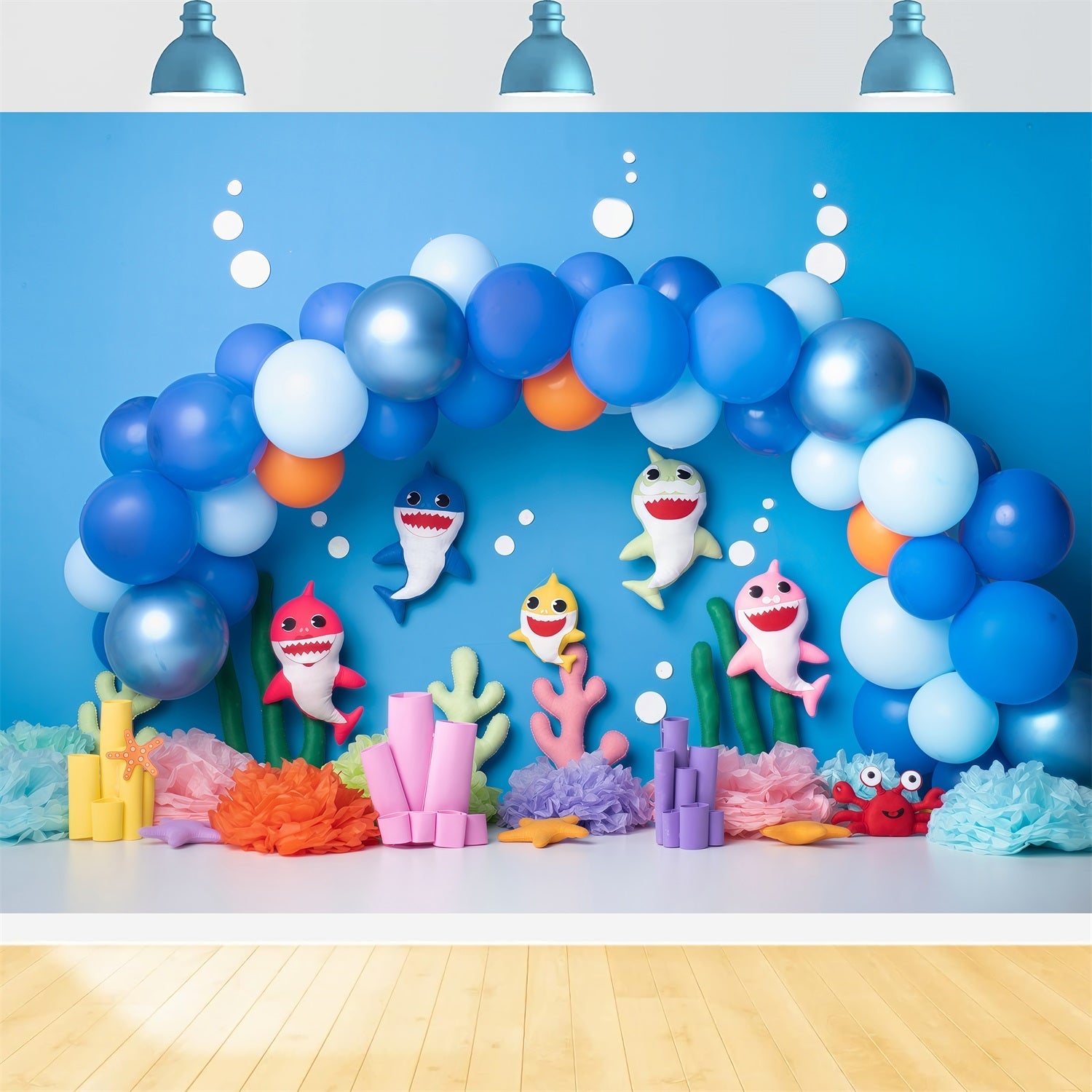 Hintergrund für Kinderfotos Blauer Hai Ballon Koralle Party Neugeborenen-Hintergründe von Magali