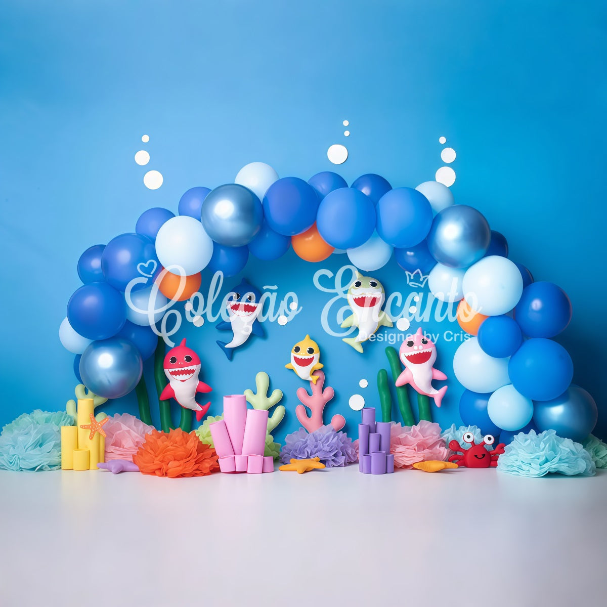 Hintergrund für Kinderfotos Blauer Hai Ballon Koralle Party Neugeborenen-Hintergründe von Magali