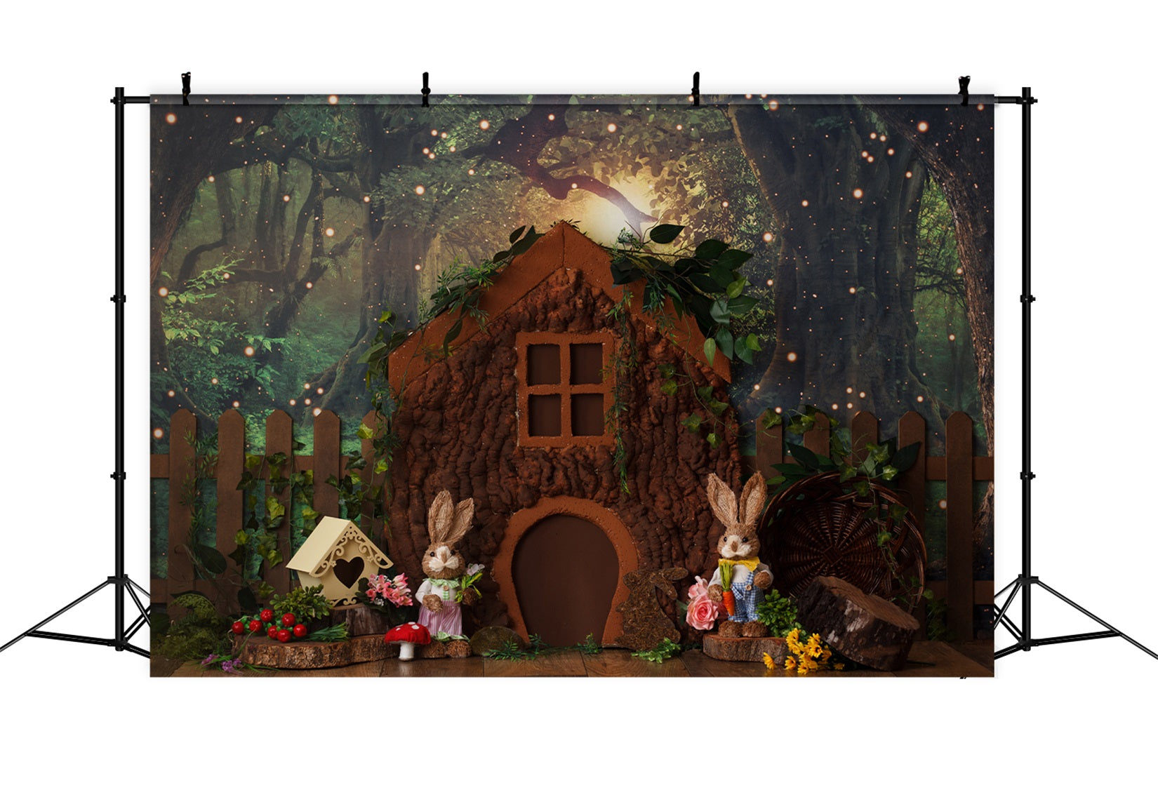 Kinderfotografie-Hintergrund Zauberwald Baumhaus Cottage Osterhase-Hintergrund von Magali