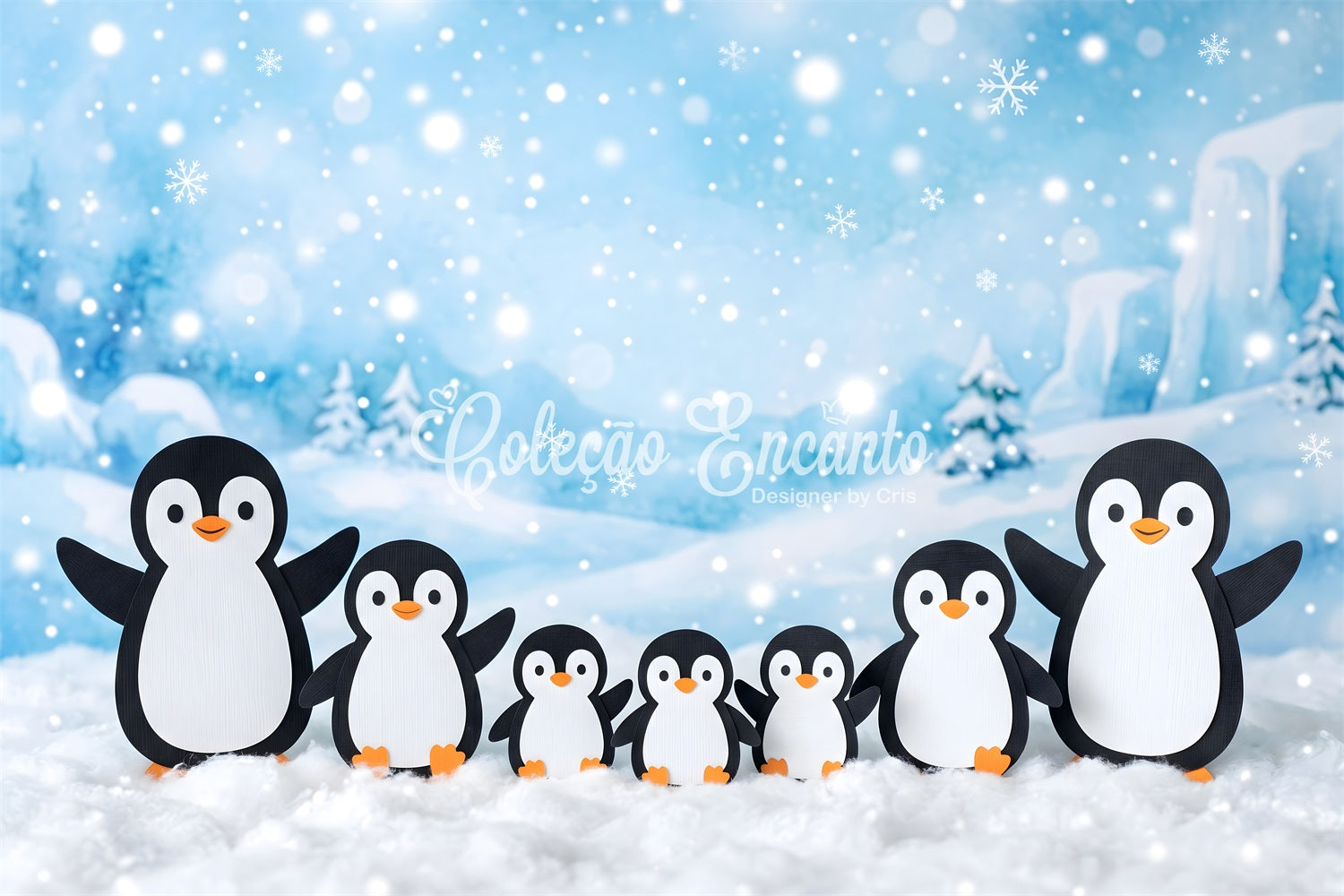Winter Fotohintergrund Schnee Pinguin Familie Winter Wonderland Szene CEM65-101