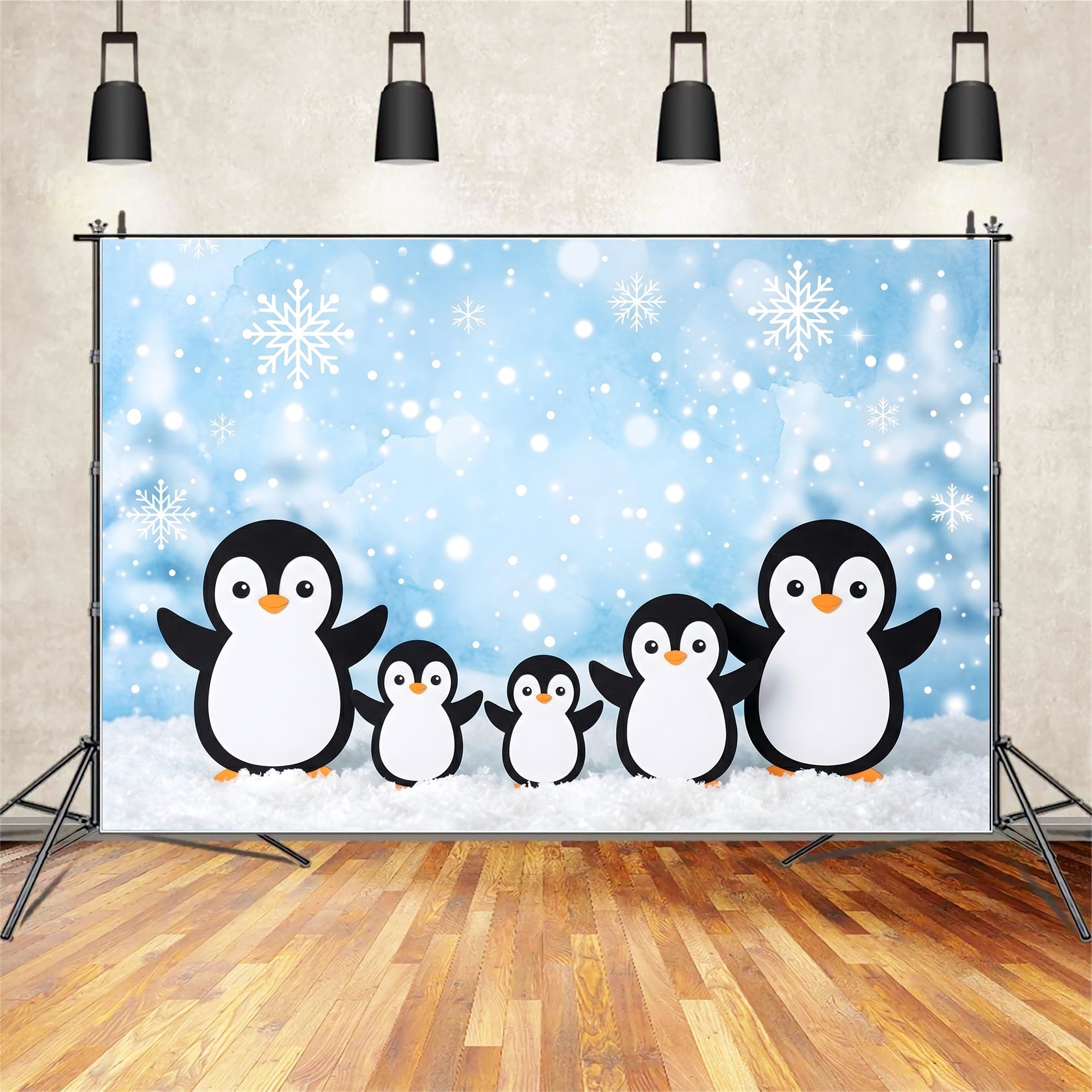 Festliche Winter Szene Blaue Schneeflocken Pinguin Magische Weihnachten CEM65-102