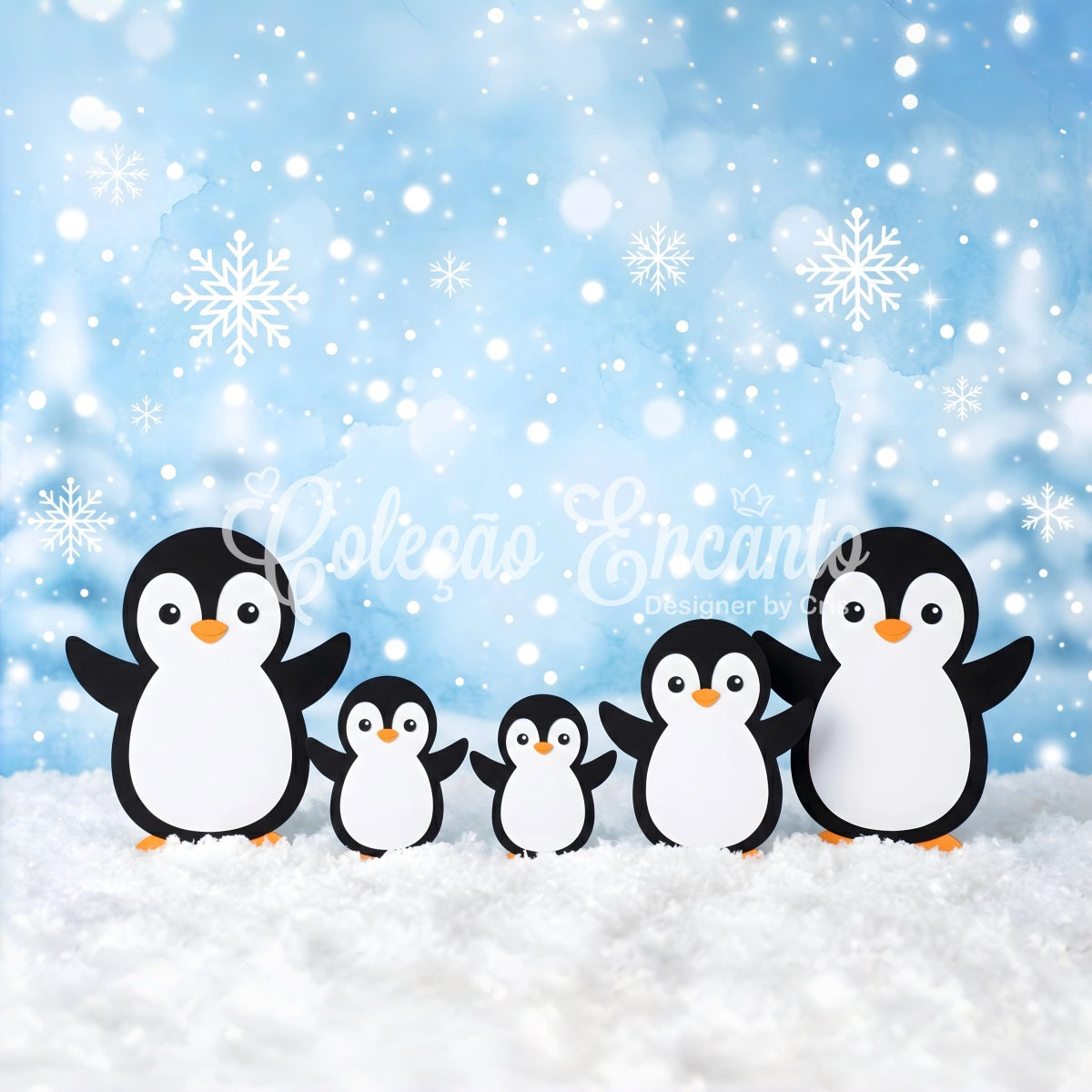 Festliche Winter Szene Blaue Schneeflocken Pinguin Magische Weihnachten CEM65-102