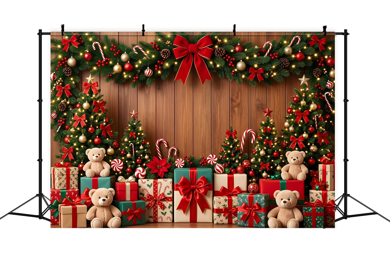 Festlicher Fotohintergrund Zuckerstange Teddy Geschenk Girlande Szene CEM65-103