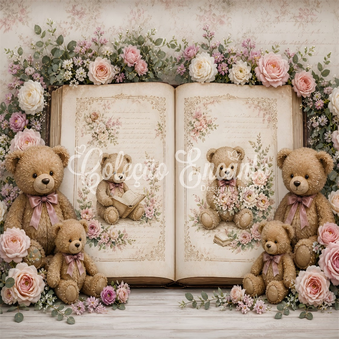 Vintage Teddy Märchen Rosen Baby Fotohintergrund Kinder Kulisse CEM65-11