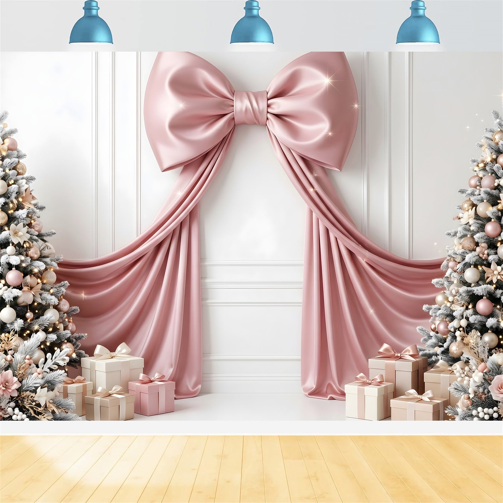 Pastell Fotobox Szene Rosa Schleife Geschenk Baum Winter CEM65-114